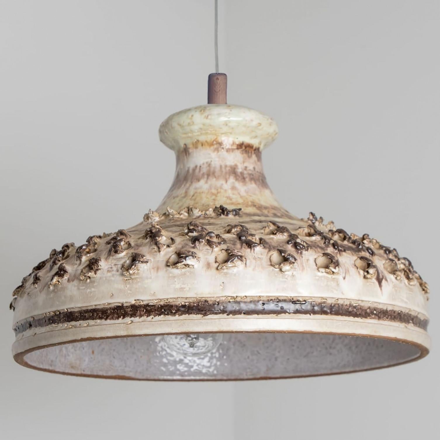 1 of 3 Anthracite Yvory Blue Ceramic Pendant Lights, Denmark, 1970 In Good Condition For Sale In Rijssen, NL