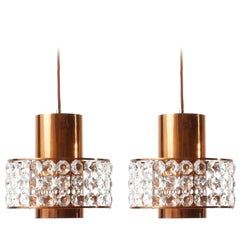 1 of 3 Bakalowits Pendant Lights Lanterns, Copper Nickel Crystal Glass, 1960s