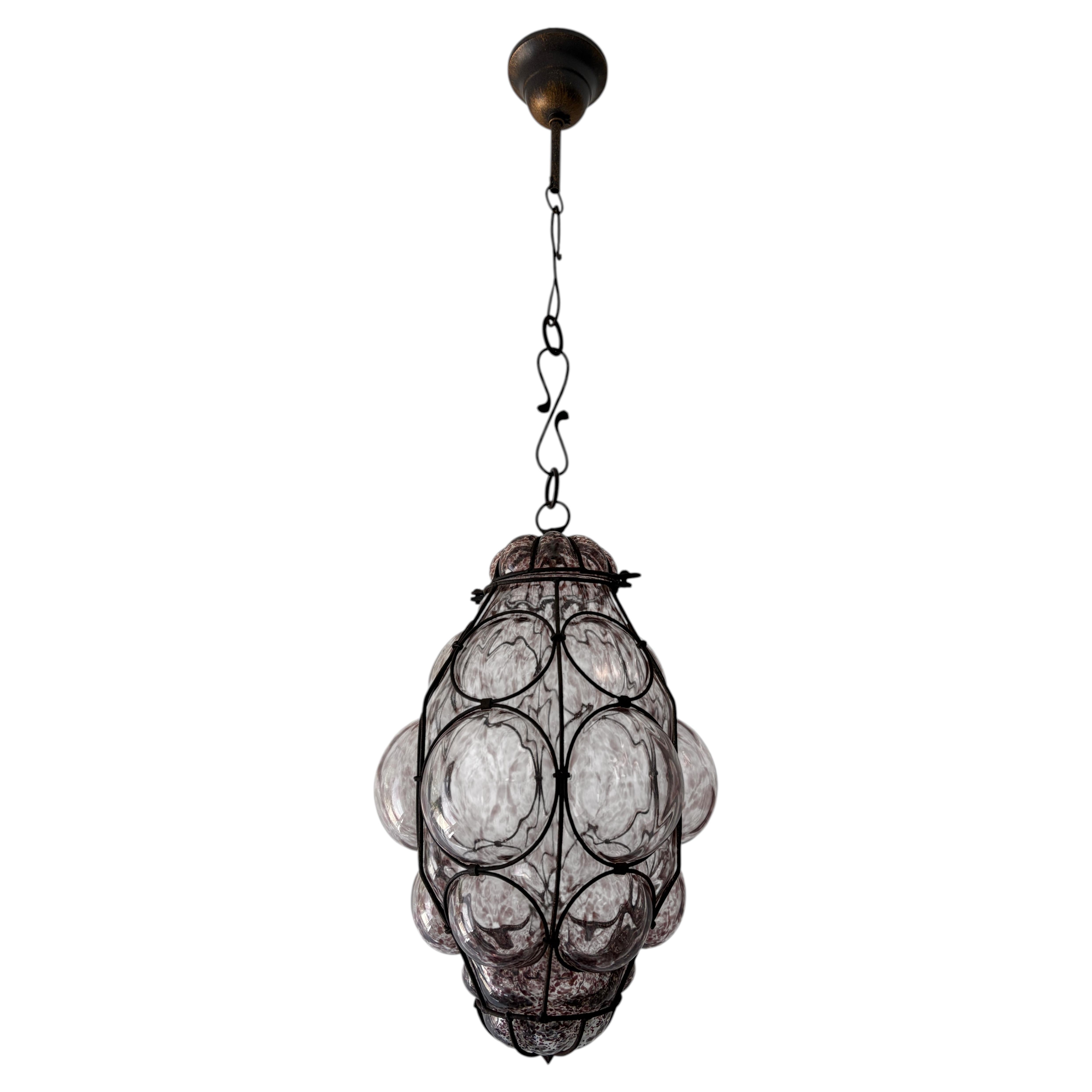 1 de 3 Big Mid-Century Seguso Murano Amethyst Blown Bubble Lantern Chandelier