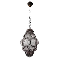 1 of 3 Grande lampadario a lanterna a bolla soffiata di Murano di metà secolo Seguso Ametista