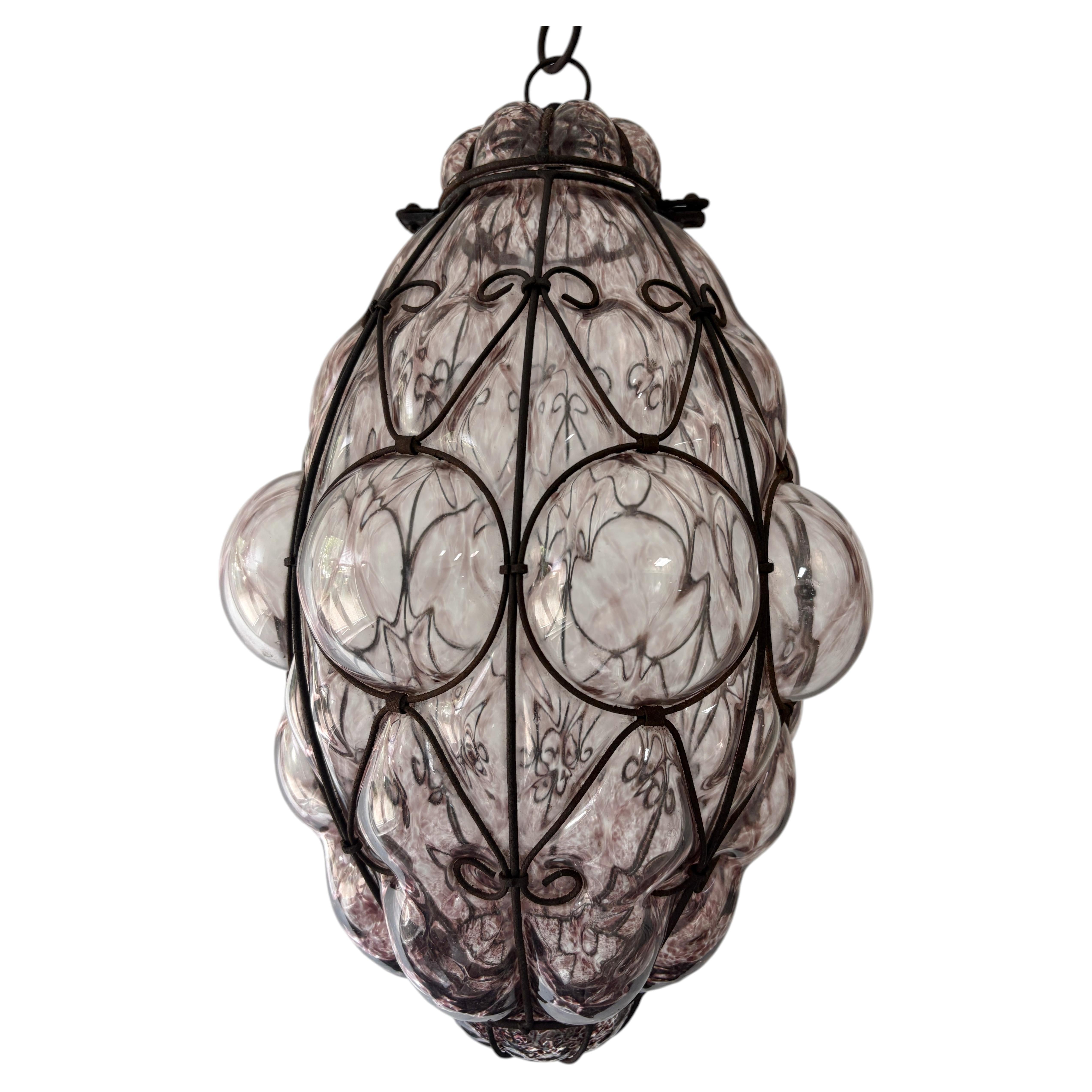 1 de 3 Big Mid-Century Seguso Murano Amethyst Blown Bubble Lantern Chandelier en vente