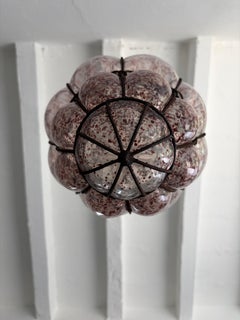 1 of 3 Grande lampadario a lanterna a tartaruga soffiata in ametista di Murano del metà del secolo scorso