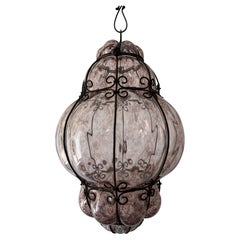 1 of 3 Grande lampadario a lanterna a tartaruga soffiata in ametista di Murano del metà del secolo scorso