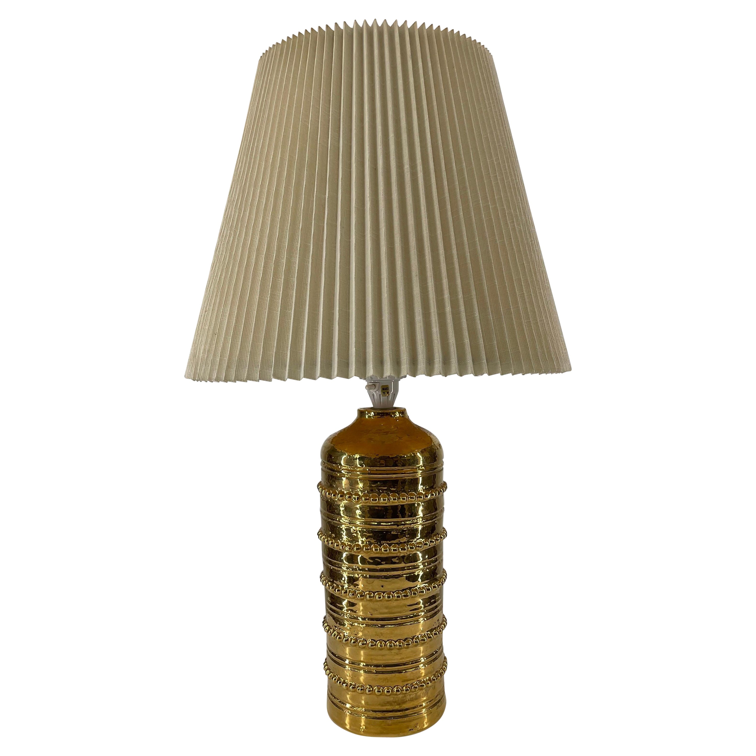 1 of 3 Bitossi Gold Glazed Ceramic Table Lamp by Miranda of Sweden, 1965 For Sale
