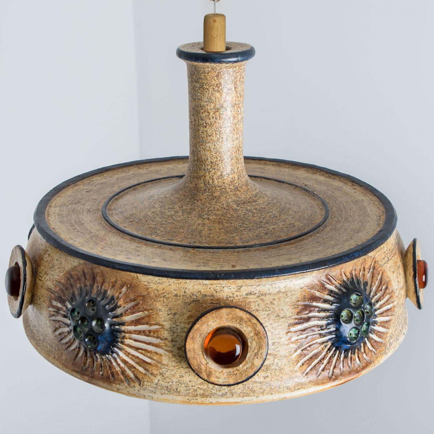1 of 3 Blue Ceramic Pendant Lights, Denmark, 1970 For Sale 7