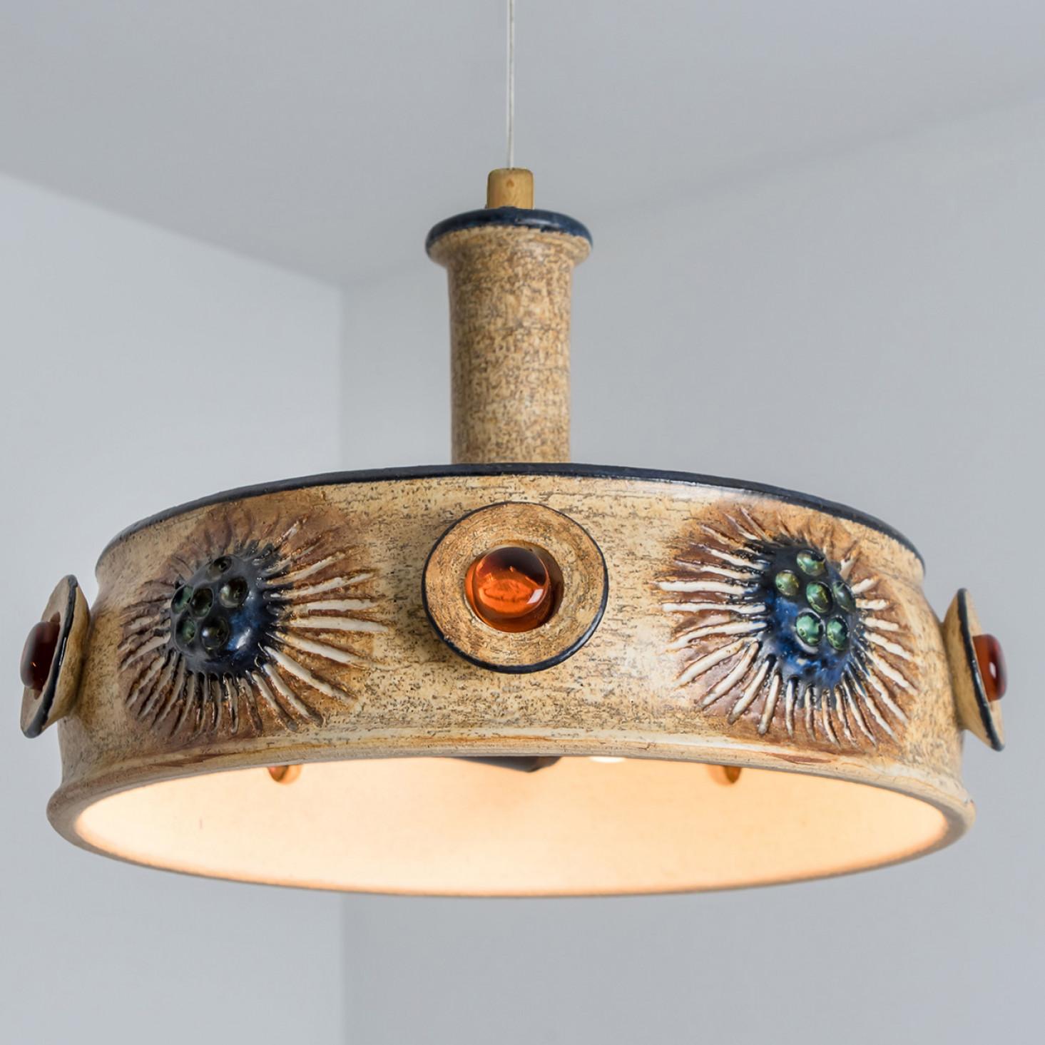 1 of 3 Blue Ceramic Pendant Lights, Denmark, 1970 For Sale 8
