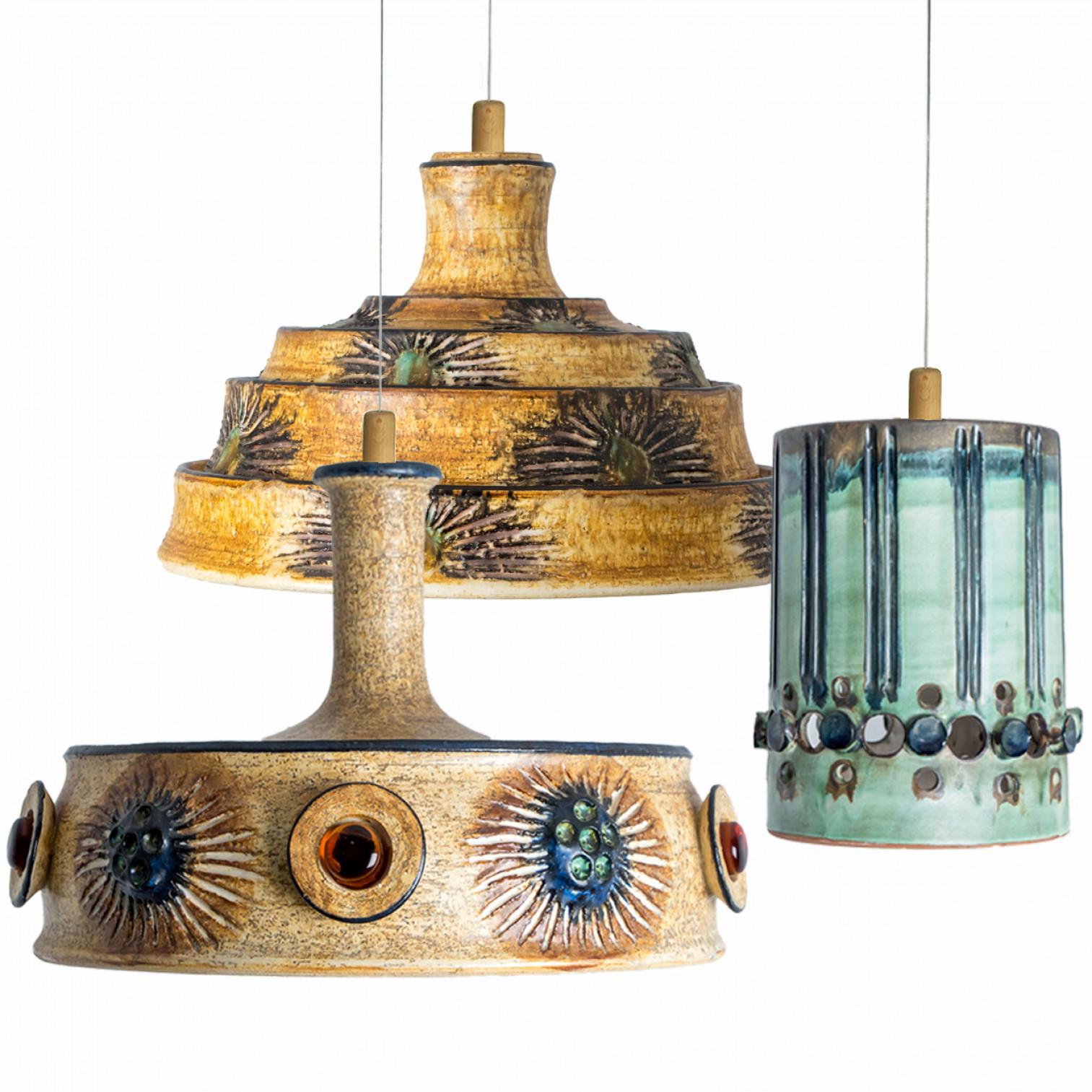 1 of 3 Blue Ceramic Pendant Lights, Denmark, 1970 For Sale 11