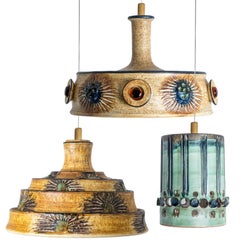 1 of 3 Blue Ceramic Pendant Lights, Denmark, 1970