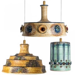 1 di 3 Lampade a sospensione in ceramica blu, Danimarca, 1970