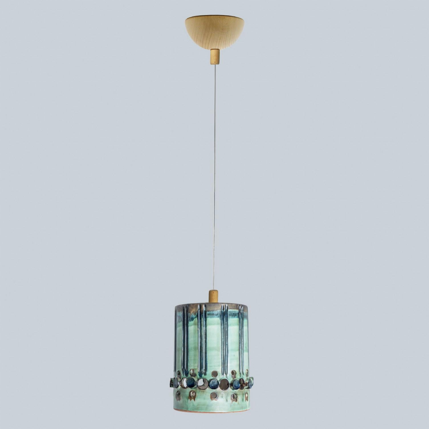 Other 1 of 3 Blue Ceramic Pendant Lights, Denmark, 1970 For Sale