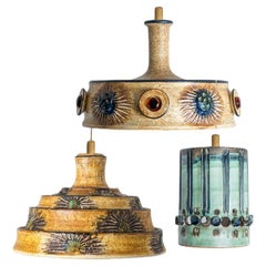 1 of 3 Blue Ceramic Pendant Lights, Denmark, 1970