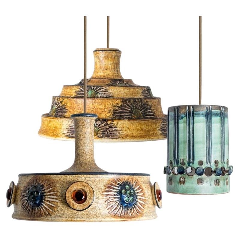 1 of 3 Blue Ceramic Pendant Lights, Denmark, 1970