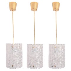 1 of 3 Brass and Crystal Glass Pendant by Carl Fagerlund for Orrefors, Sweden