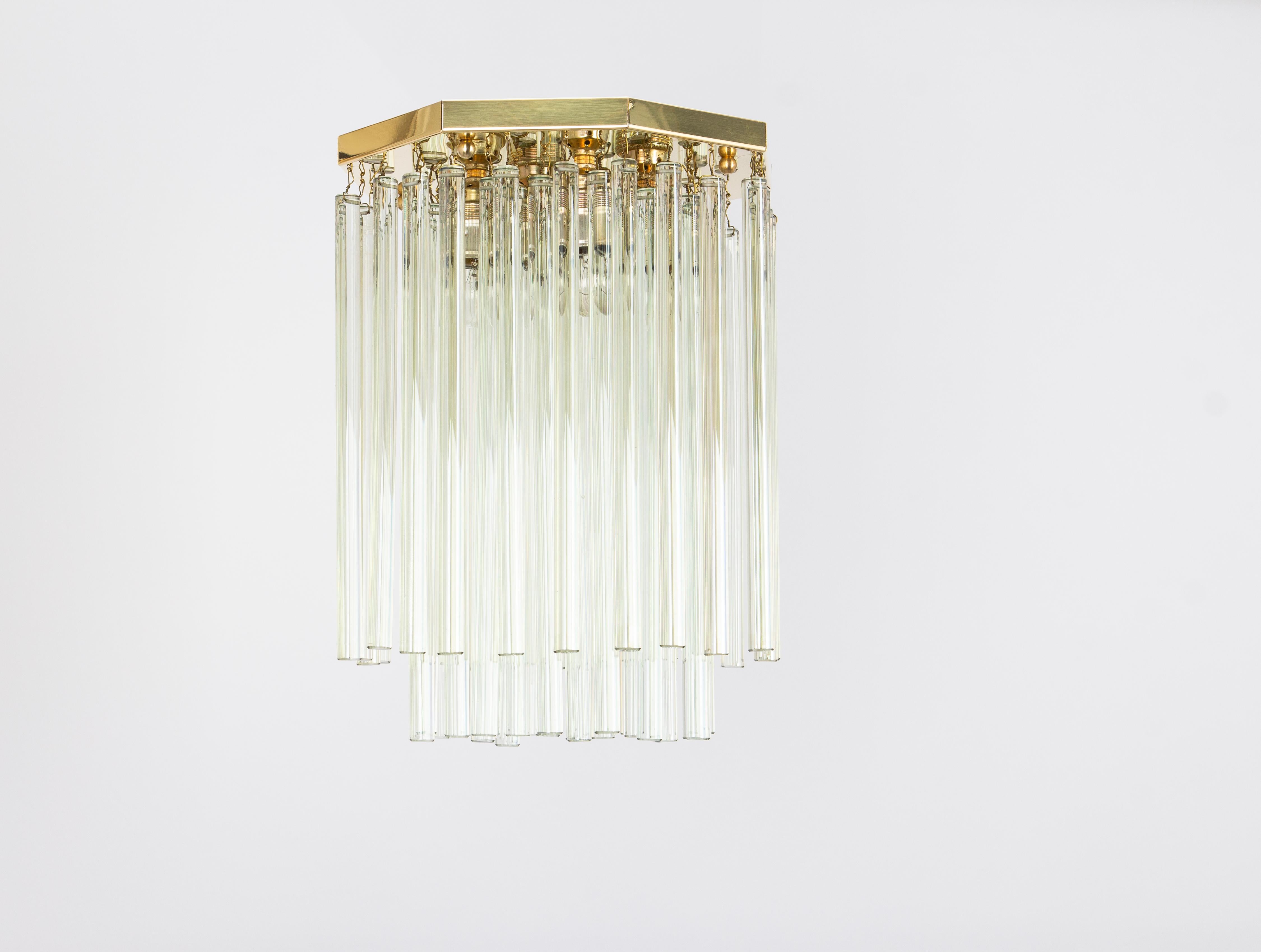 1 of 3 stunning Flush mount lights by Christoph Palme Germany, manufactured in 1970s. It’s composed of crystal glass rods on a brass frame.

Sockets: It needs 4 x E27 standard small bulbs ( max. 80 Watts each)
Light bulbs are not included. It is