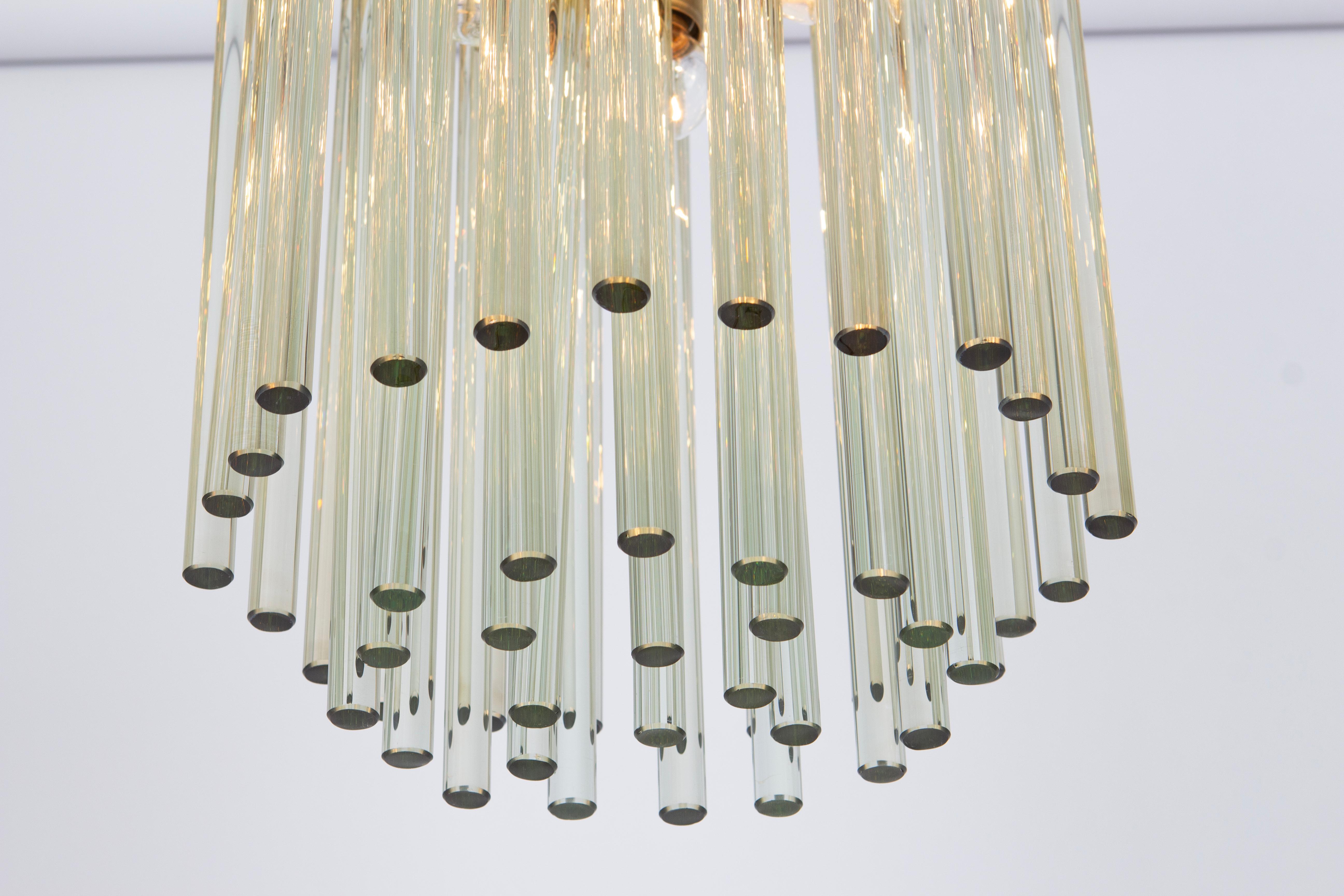 1 of 3 Brass and Crystal Glass Rods Flush mount light by C.Palme, Germany, 1970s In Good Condition For Sale In Aachen, NRW