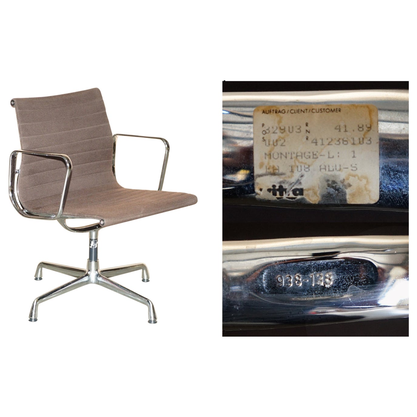 1 OF 3 BROWN 1989 VITRA EAMES HERMAN MILLER EA 108 MODEL OFFICE SWIVEL CHAiRS For Sale