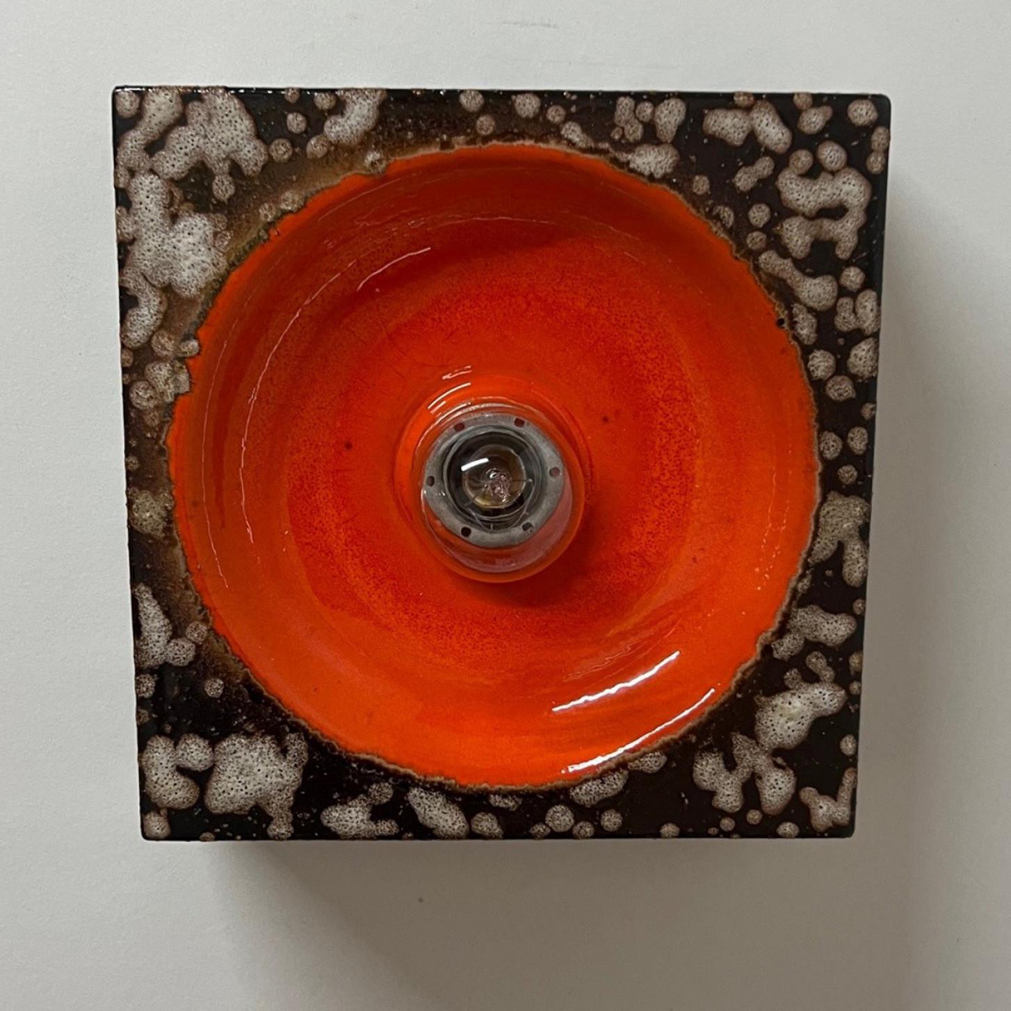 Glazed 1 of 3 Brown Beige Orange Square Ceramic Wall Lights by Hustadt Keramik, Germany For Sale
