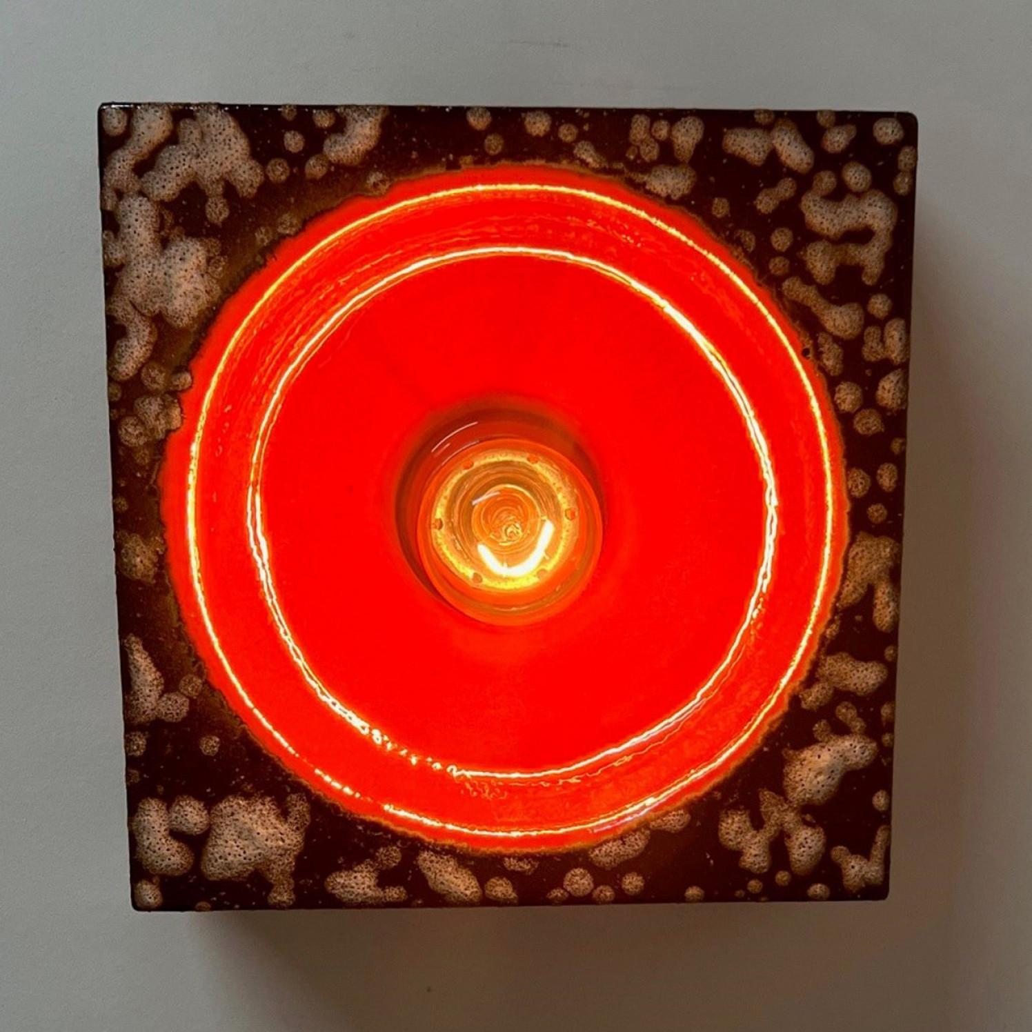 1 of 3 Brown Beige Orange Square Ceramic Wall Lights by Hustadt Keramik, Germany In Good Condition For Sale In Rijssen, NL