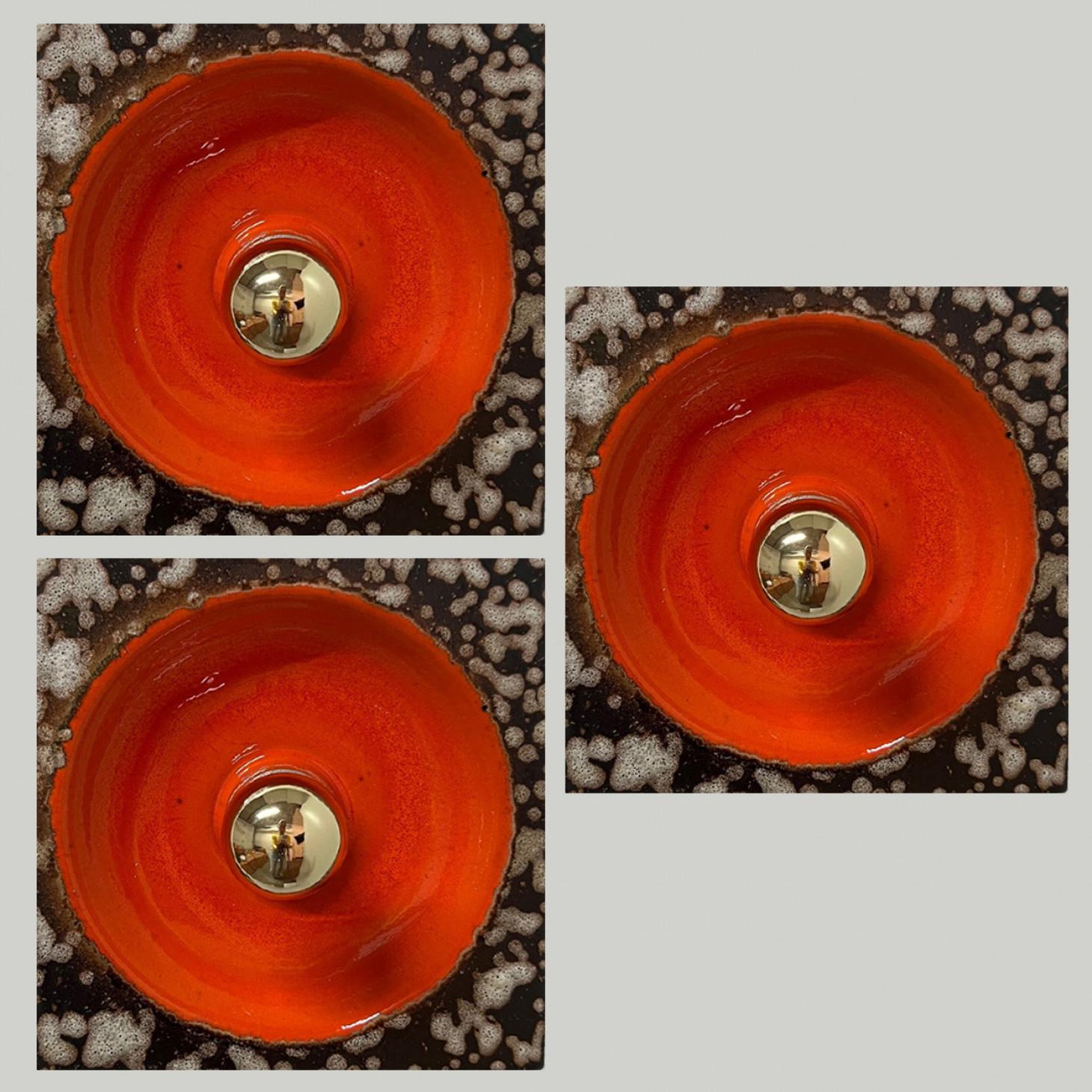 1 of 3 Brown Beige Orange Square Ceramic Wall Lights by Hustadt Keramik, Germany For Sale 3