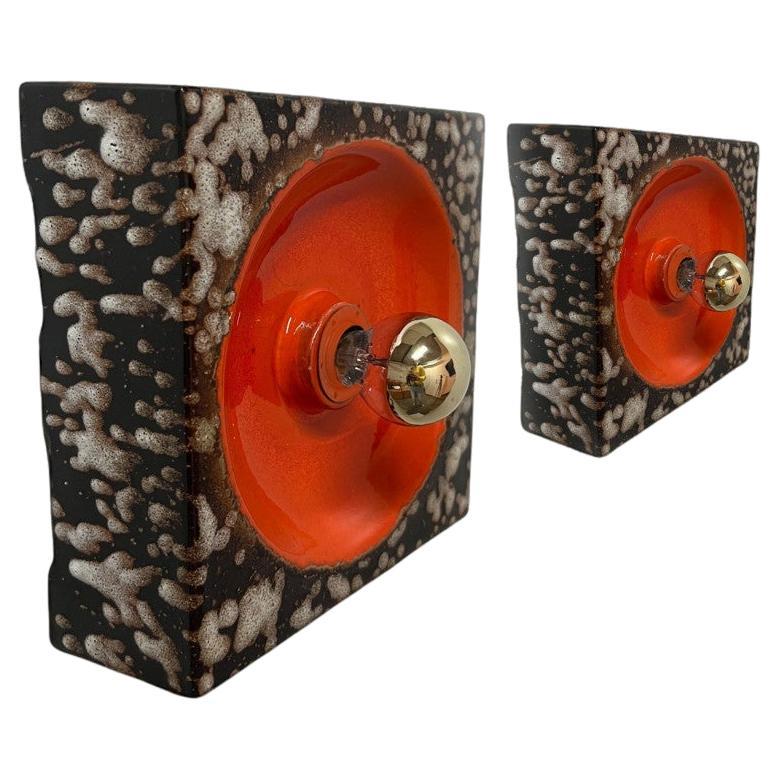 1 of 3 Brown Beige Orange Square Ceramic Wall Lights by Hustadt Keramik, Germany