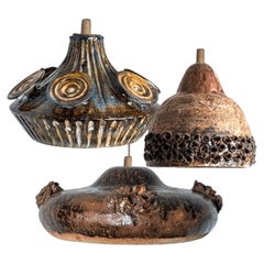 1 of 3 Brown Blue Ceramic Pendant Lights, Denmark, 1970