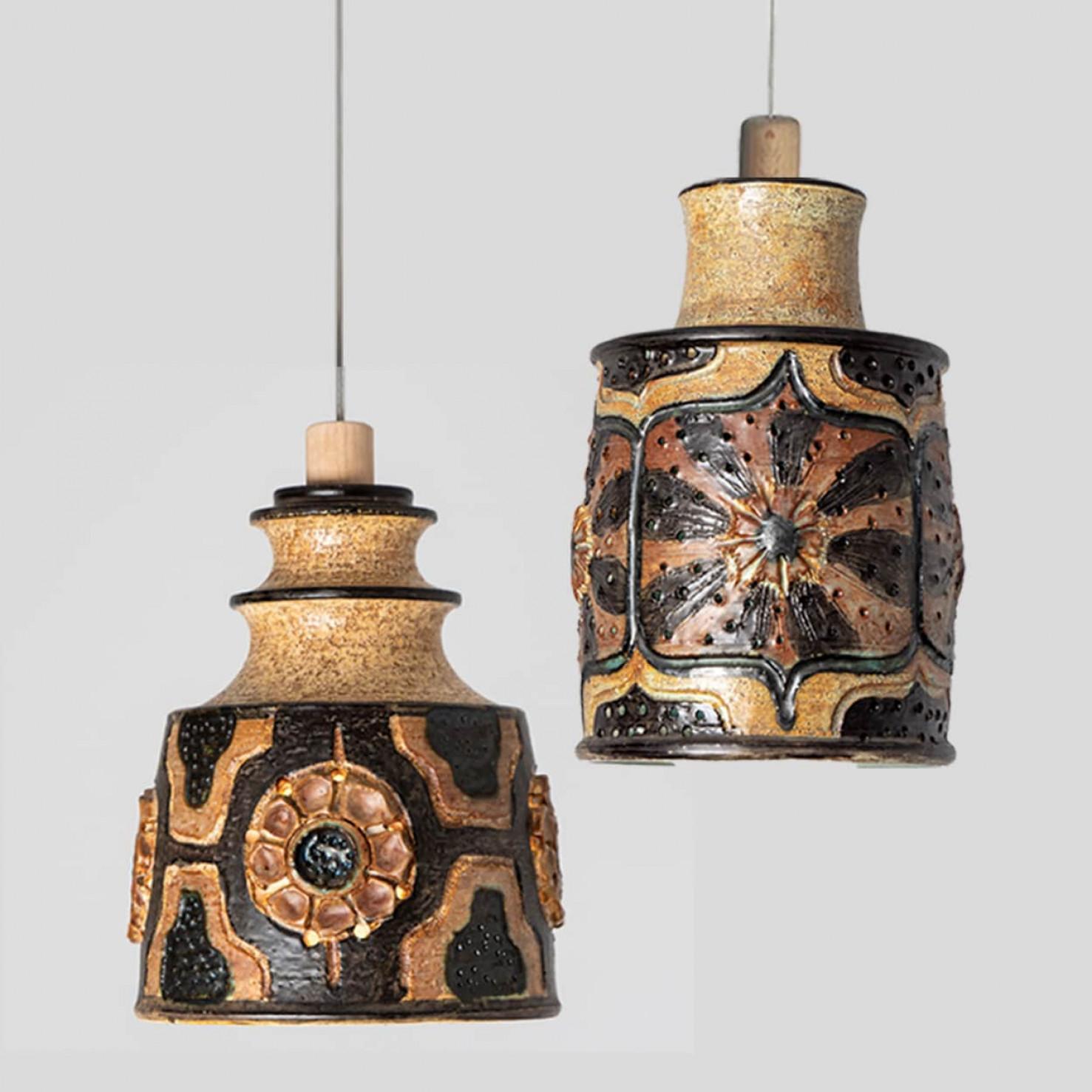 1 of 3 Brown Ceramic Pendant Lights, Denmark, 1970 For Sale 6