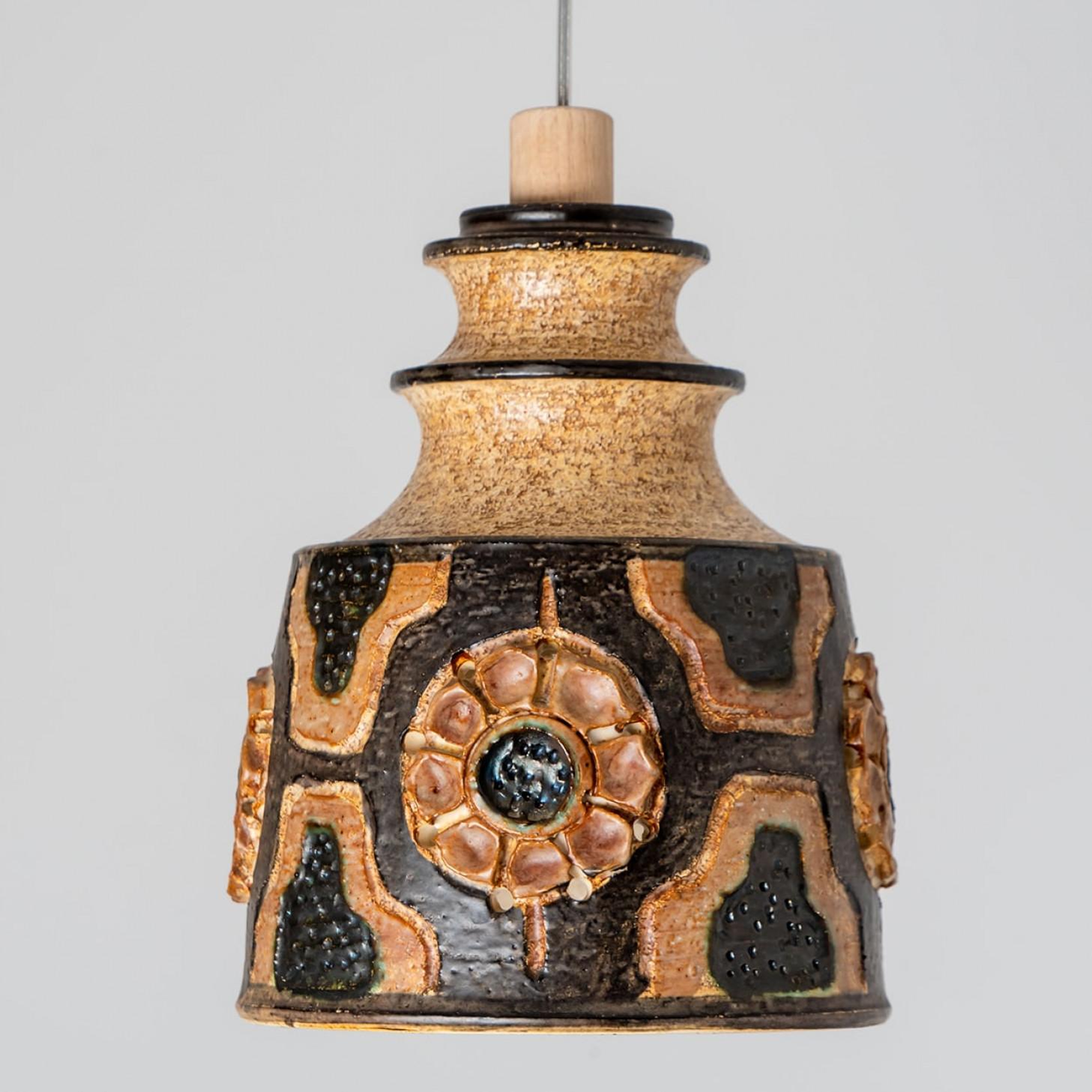 1 of 3 Brown Ceramic Pendant Lights, Denmark, 1970 For Sale 9