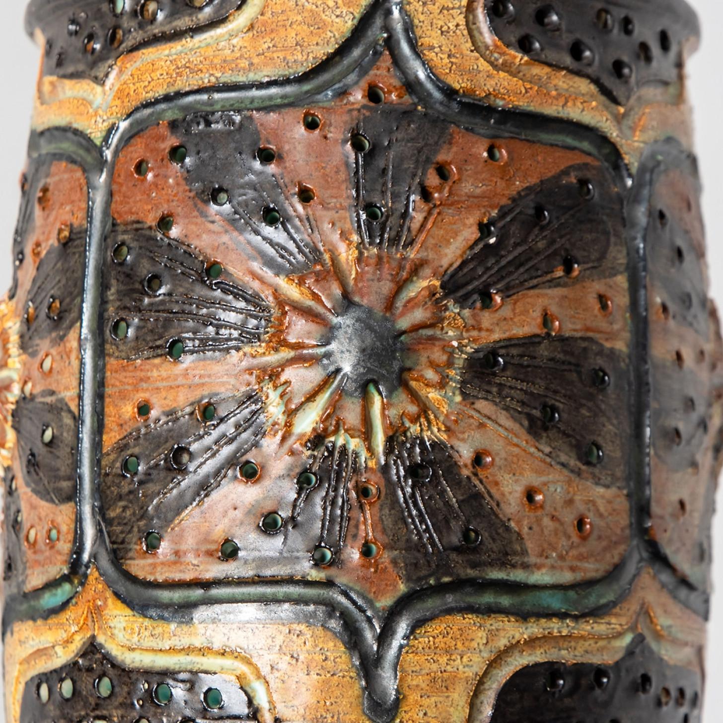 Danish 1 of 3 Brown Ceramic Pendant Lights, Denmark, 1970 For Sale