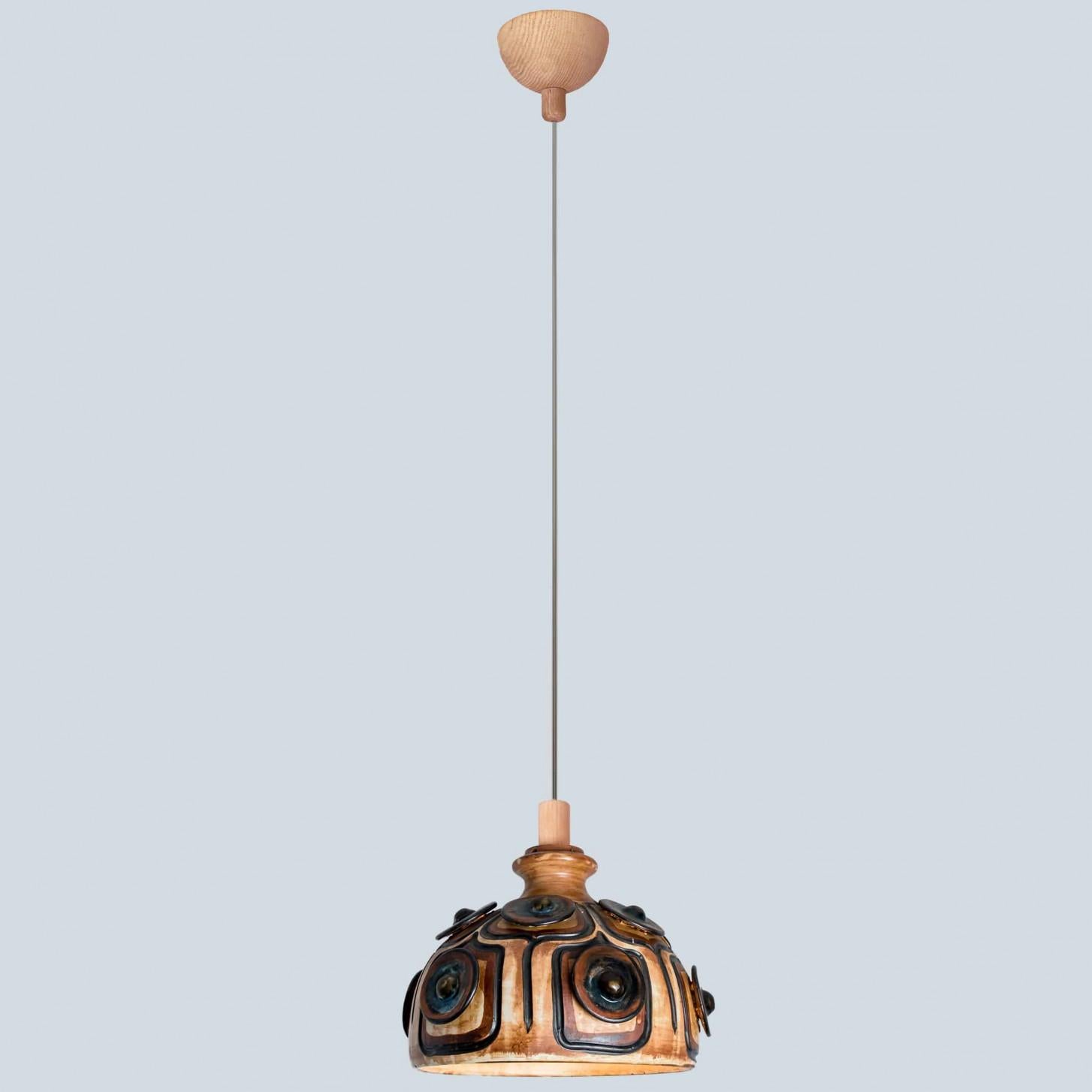 1 of 3 Brown Ceramic Pendant Lights, Denmark, 1970 For Sale 1