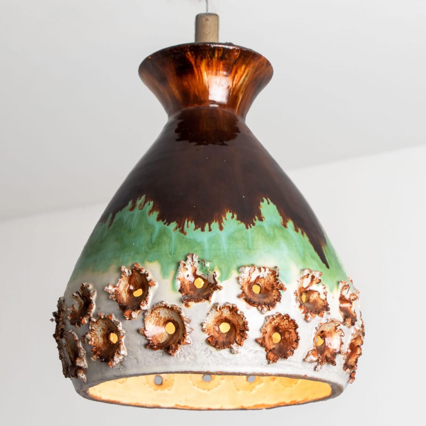 1 of 3 Brown Green Ceramic Pendant Lights, Denmark, 1970 For Sale 5