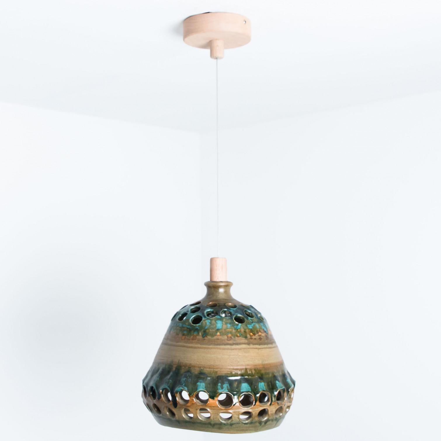 1 of 3 Brown Green Ceramic Pendant Lights, Denmark, 1970 For Sale 6