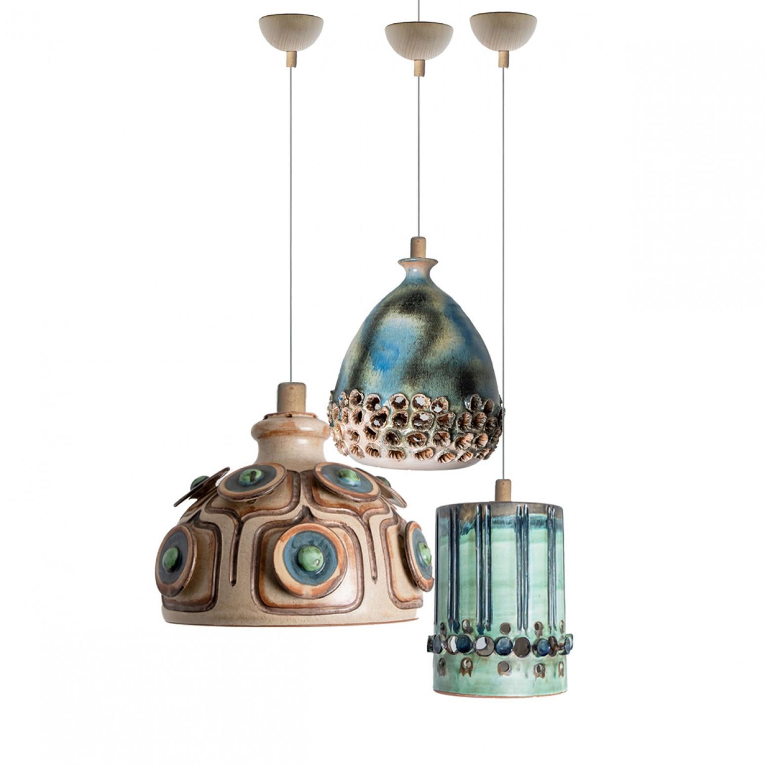 1 of 3 Brown Green Ceramic Pendant Lights, Denmark, 1970 For Sale 12