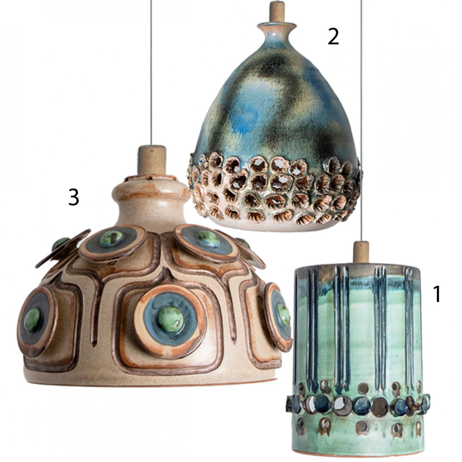 Other 1 of 3 Brown Green Ceramic Pendant Lights, Denmark, 1970 For Sale