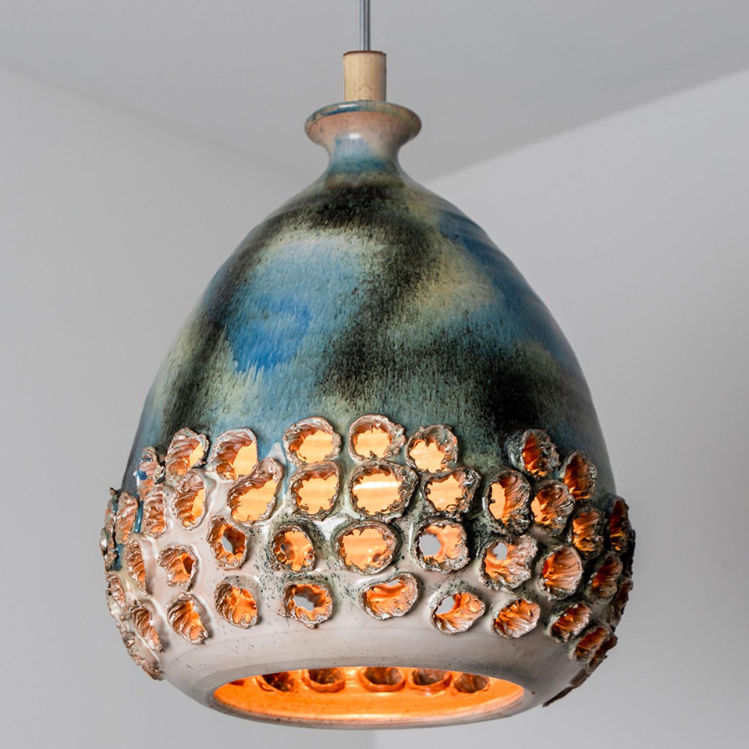 1 of 3 Brown Green Ceramic Pendant Lights, Denmark, 1970 For Sale 1