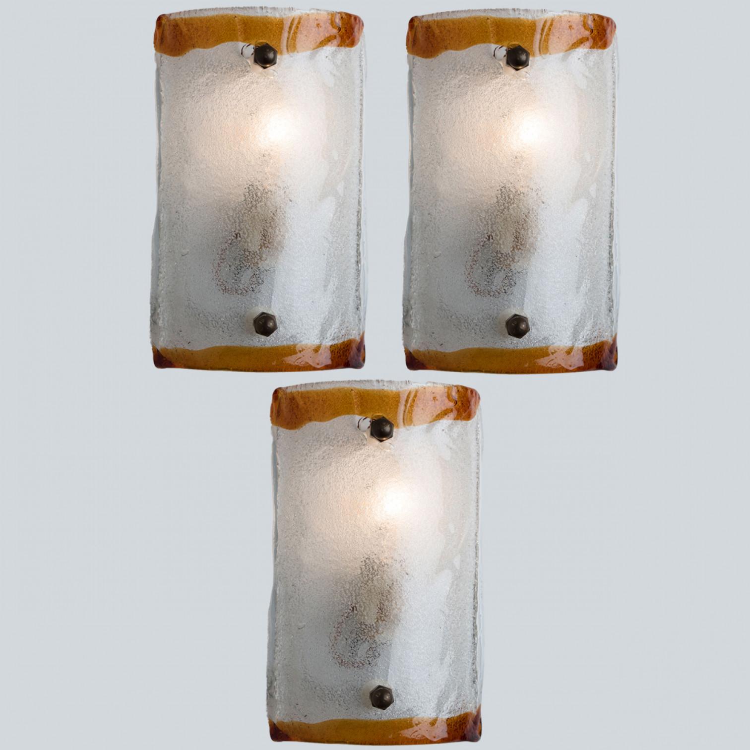 1 of 3 Brown Rectangle Wall Lights by Mazzega, 1960 For Sale 3