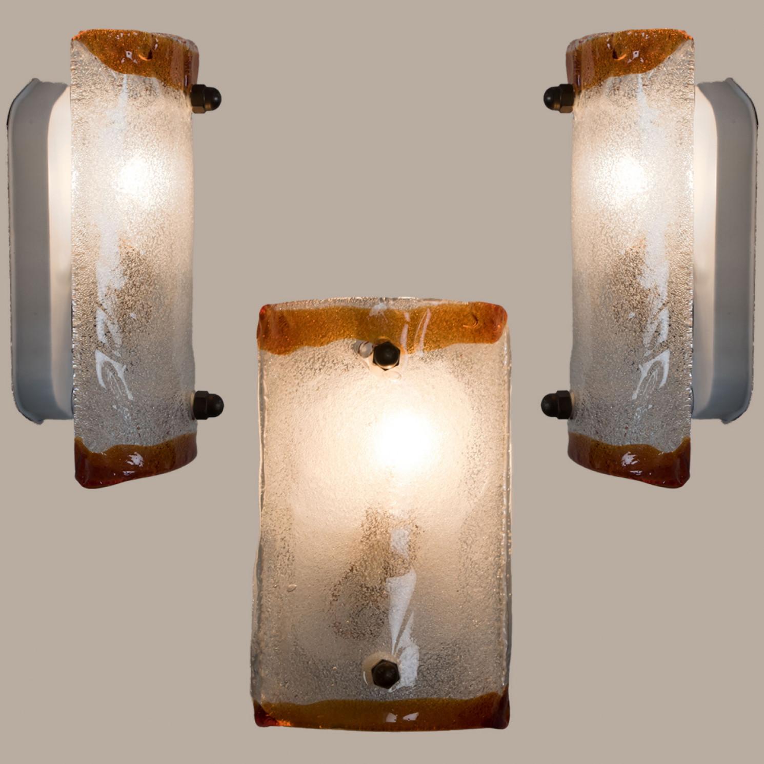 1 of 3 Brown Rectangle Wall Lights by Mazzega, 1960 For Sale 3
