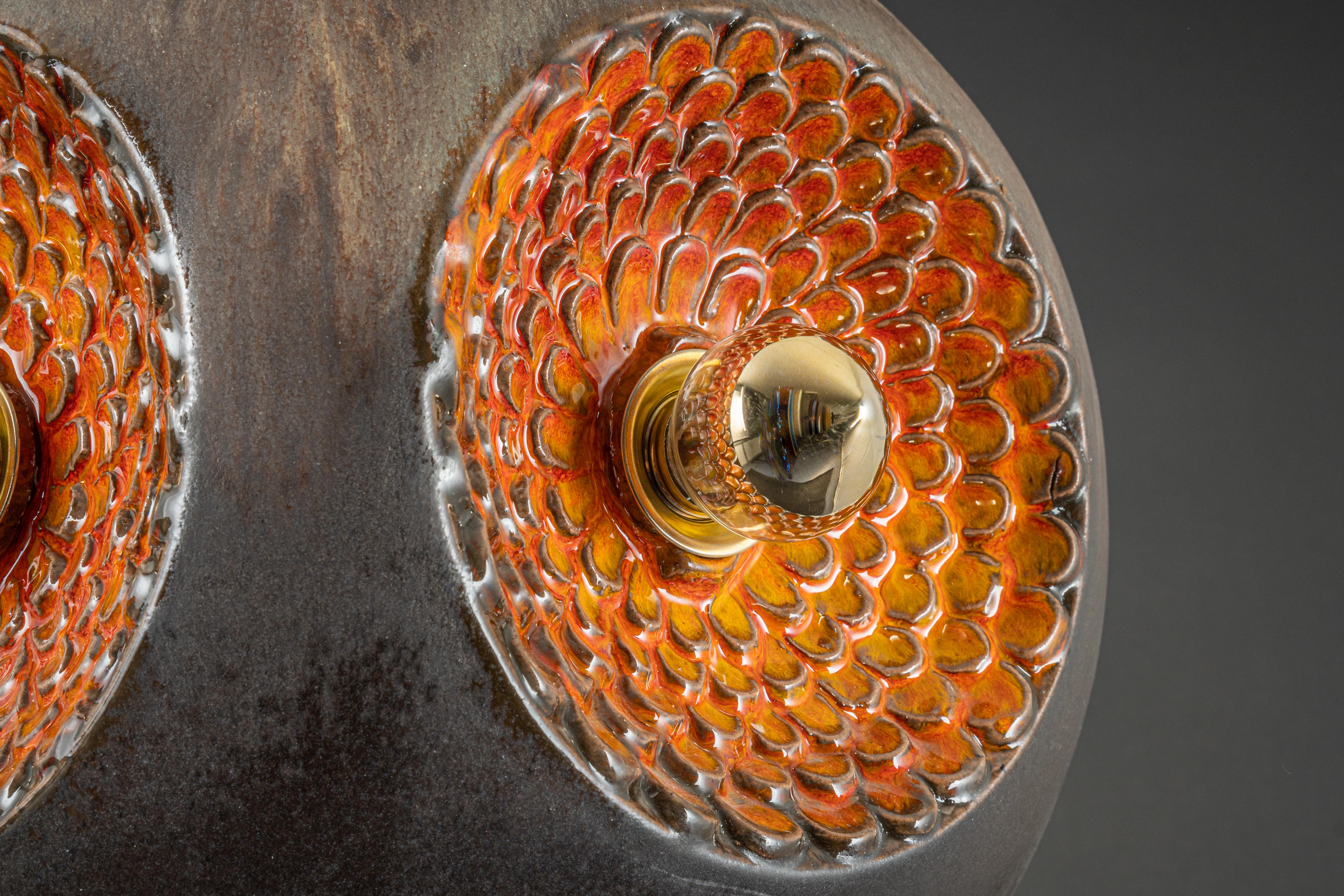 1 of 3 Ceramic Brown and Orange Pendant Lights Sputnik, Germany, 1970s For Sale 7