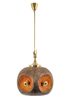 1 of 3 Ceramic Brown and Orange Pendant Lights Sputnik, Germany, 1970s