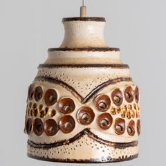 1 of 3 Ceramic Brown Beige Ceramic Pendant Lights, Denmark, 1970