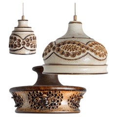 1 of 3 Ceramic Brown Beige Ceramic Pendant Lights, Denmark, 1970