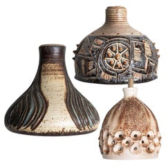 1 of 3 Ceramic Brown Beige Pendants, Denmark 1960s