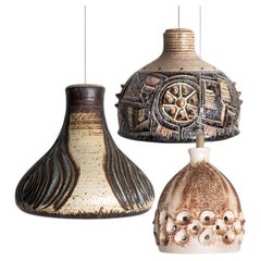 1 of 3 Ceramic Brown Beige Pendants, Denmark 1960s