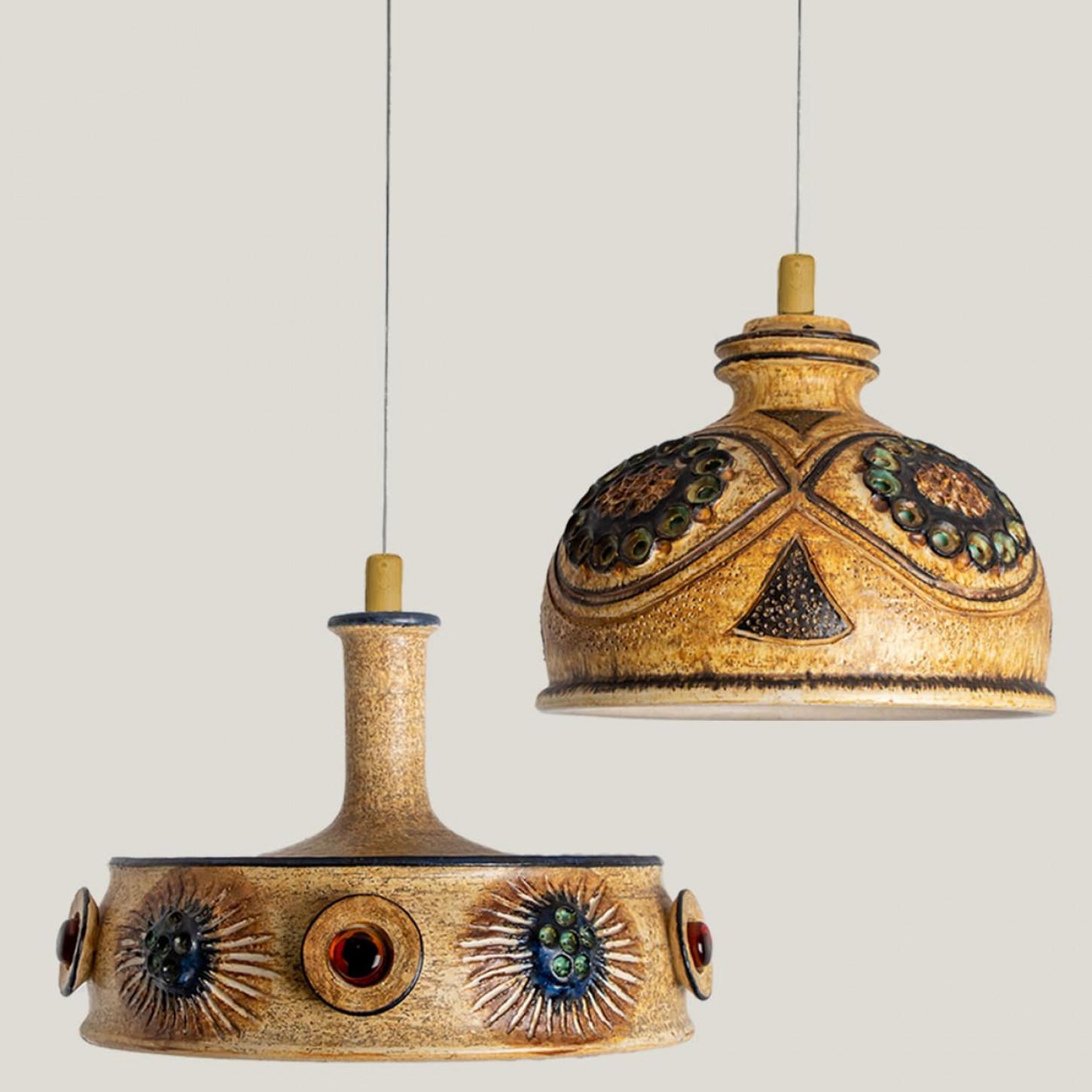 1 of 3 Ceramic Cognac Brown Ceramic Pendant Lights, Denmark, 1970 For Sale 4