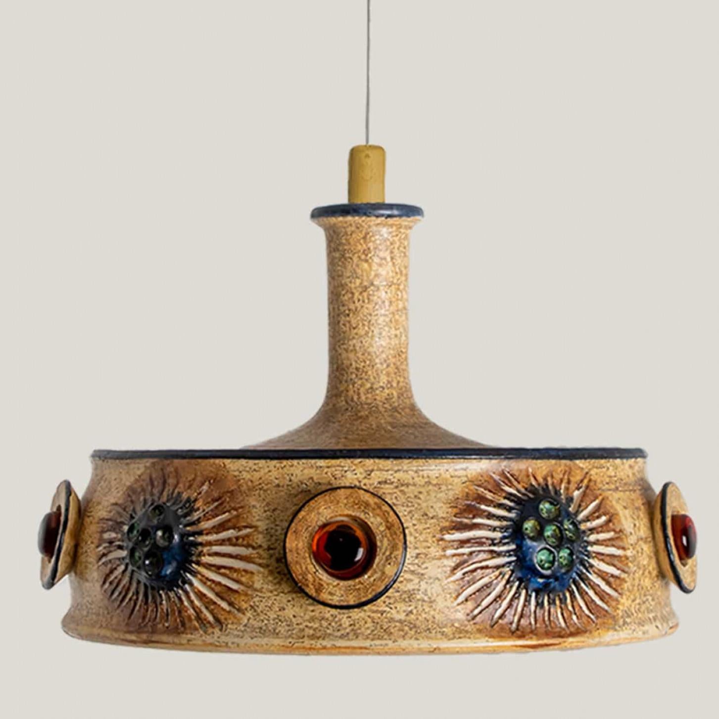 1 of 3 Ceramic Cognac Brown Ceramic Pendant Lights, Denmark, 1970 For Sale 6