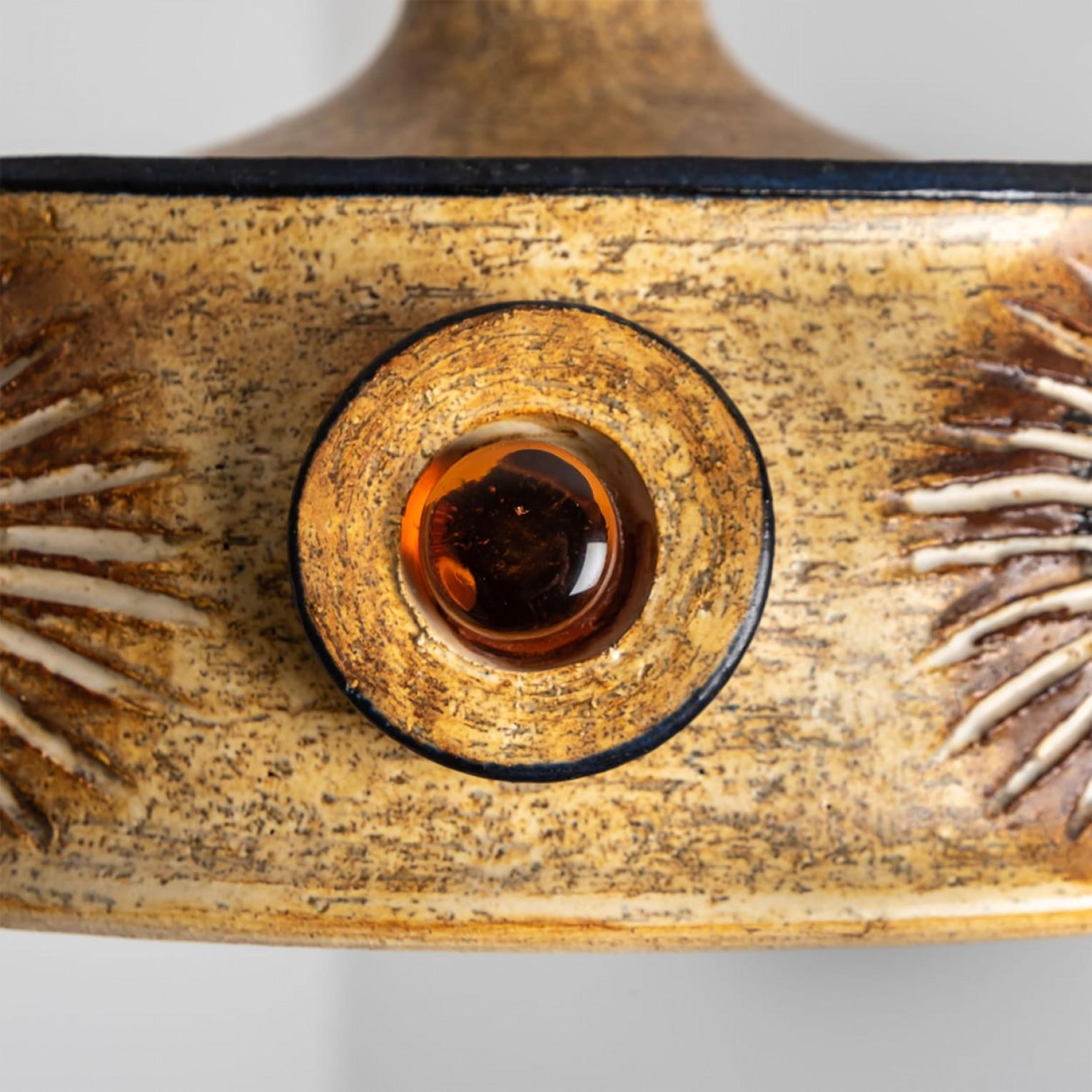 Late 20th Century 1 of 3 Ceramic Cognac Brown Ceramic Pendant Lights, Denmark, 1970 For Sale