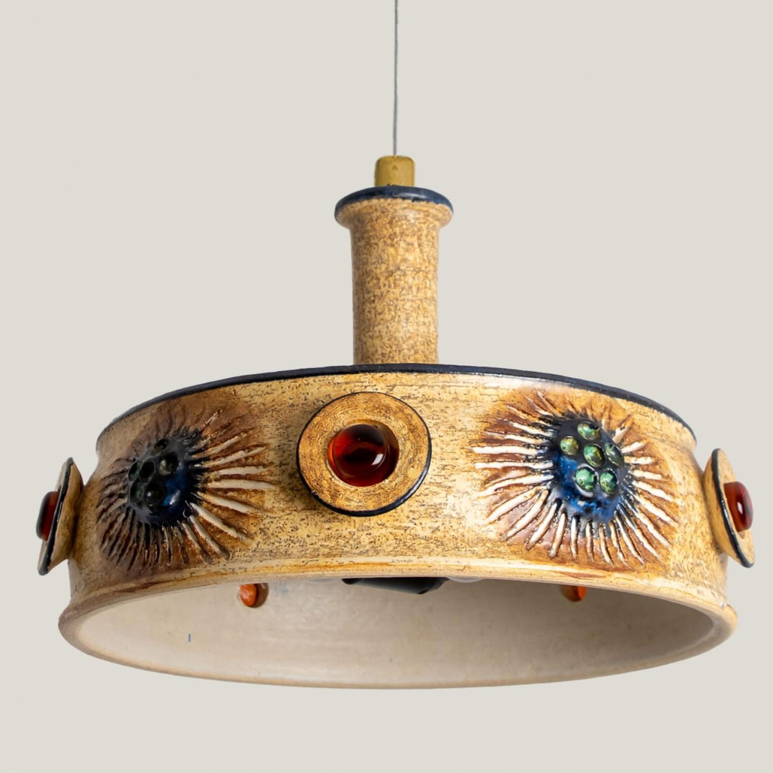 1 of 3 Ceramic Cognac Brown Ceramic Pendant Lights, Denmark, 1970 For Sale 1