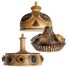 1 of 3 Ceramic Cognac Brown Ceramic Pendant Lights, Denmark, 1970