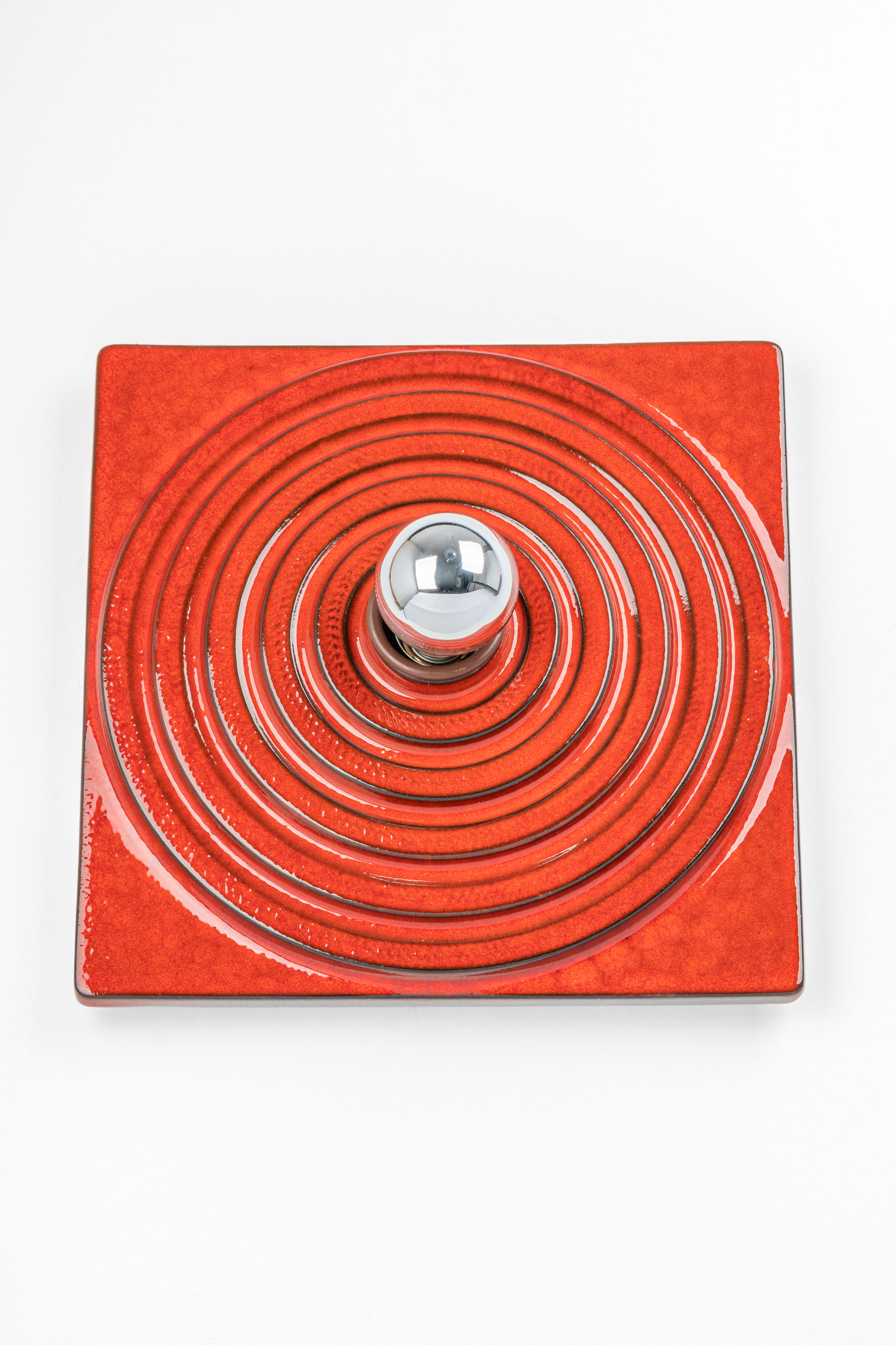 1 of 3 Ceramic Red Wall Lights, Germany, 1970s For Sale 5