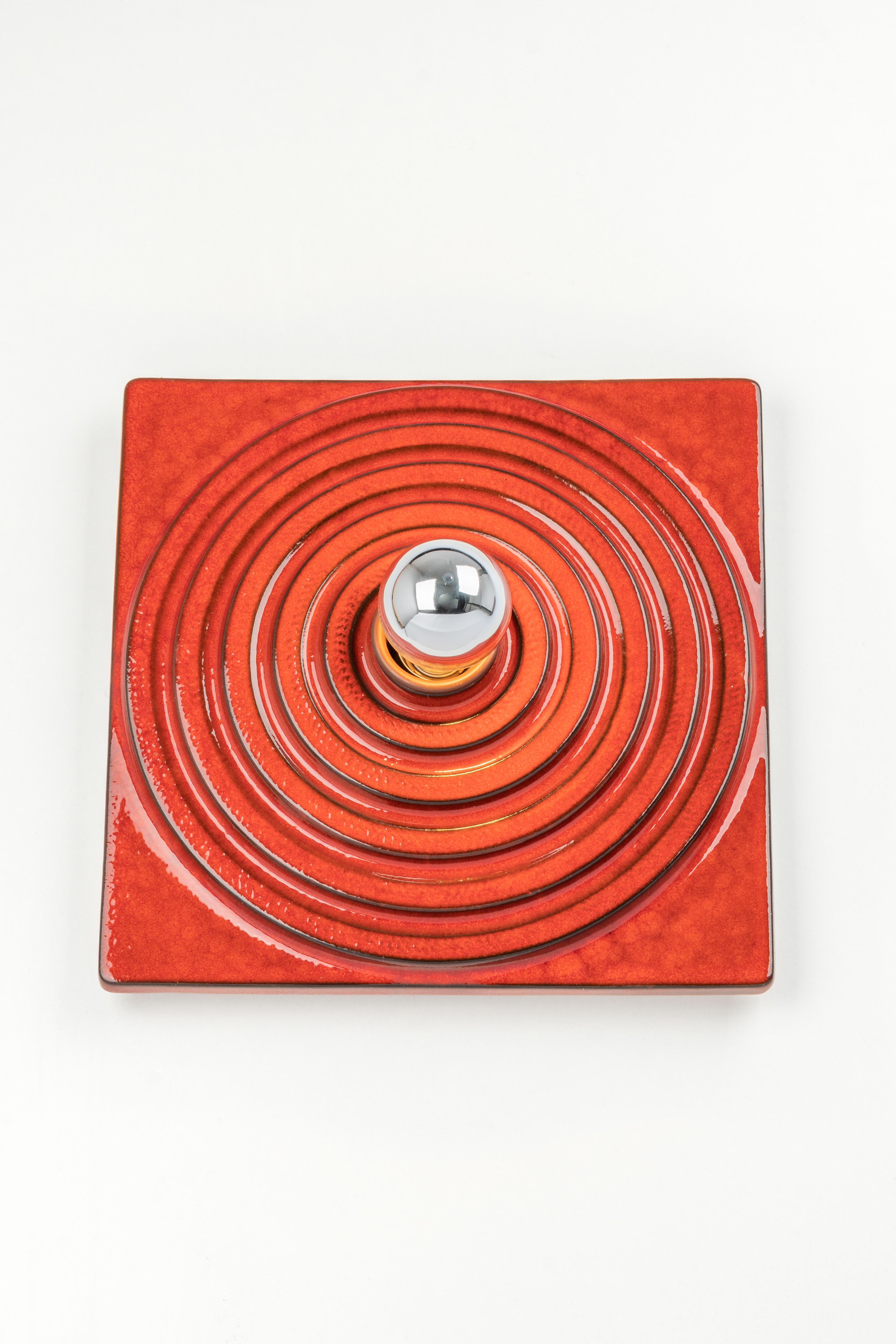 Mid-Century Modern 1 of 3 Ceramic Red Wall Lights, Germany, 1970s For Sale