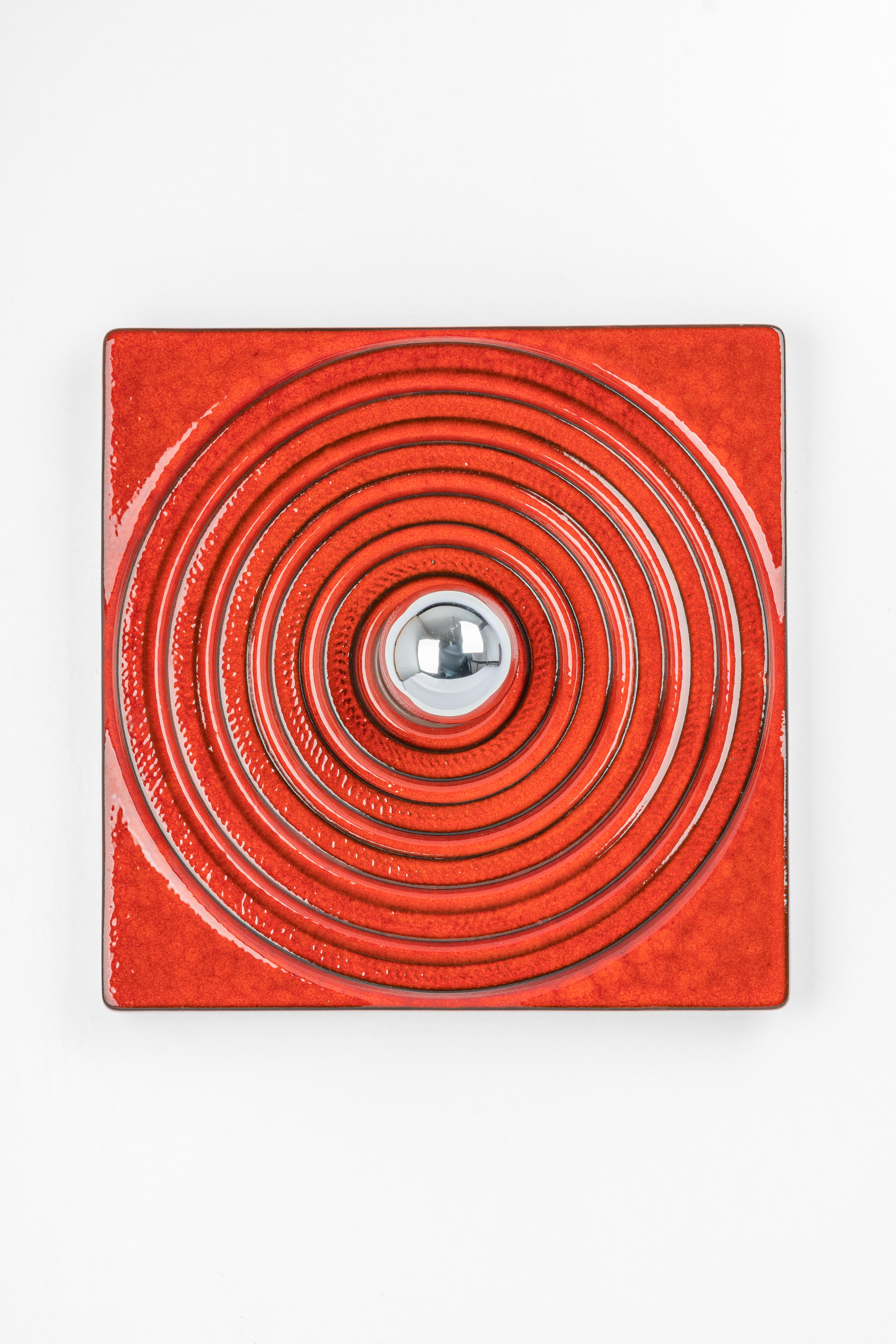 1 des 3 appliques murales en céramique rouge, Allemagne, années 1970 en vente 1